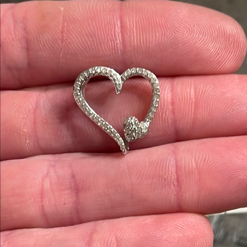 10K White Gold Genuine 1/5 ctw Diamond Double Open Heart-Shaped Pendant